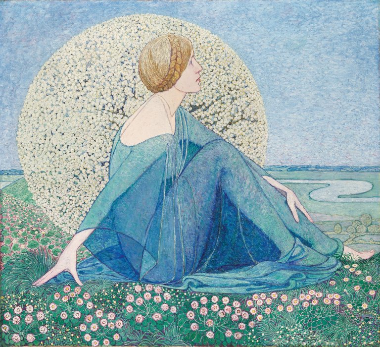 Auf diesem Bild ist das folgende Kunstwerk zu sehen: Heinrich Vogeler. „Träume II (auch ,Frühling‘ oder ,Erwartung‘)“. 1912.
