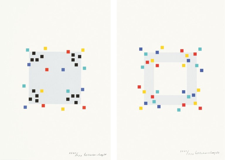 Auf diesem Bild ist das folgende Kunstwerk zu sehen: Verena Loewensberg. „vier variationen um ein quadrat“. 1980.