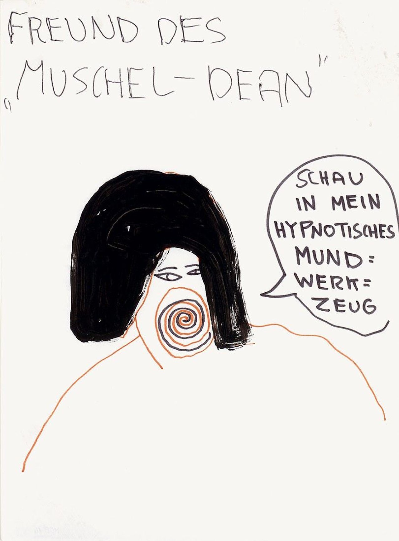 Auf diesem Bild ist das folgende Kunstwerk zu sehen: Jonathan Meese. Ohne Titel (Freund des „Muschel-Dean“). Um 1995.