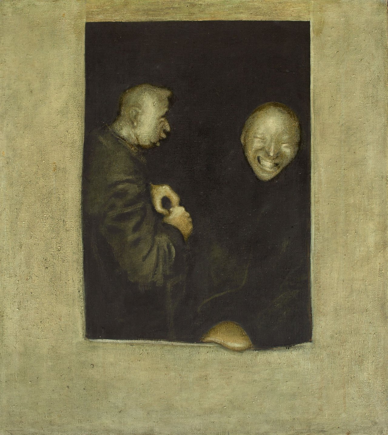 This picture shows the following artwork: Johannes Grützke. Zwei in Fenster. 1969.