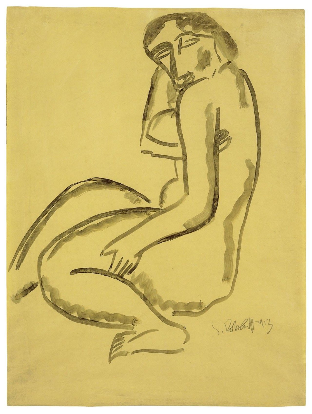 Auf diesem Bild ist das folgende Kunstwerk zu sehen: Karl Schmidt-Rottluff. Sitzender Akt. 1913.