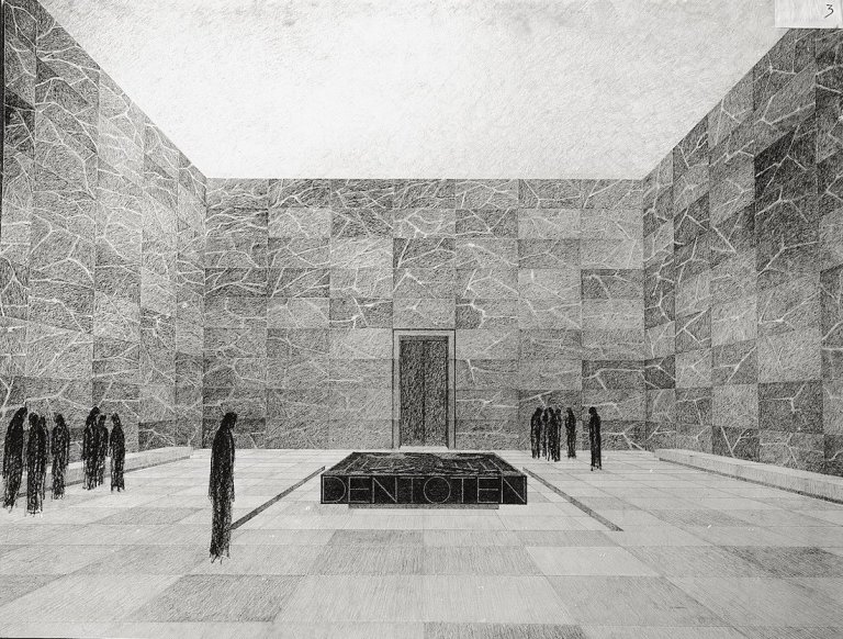 Auf diesem Bild ist das folgende Kunstwerk zu sehen:  Berliner Bild-Bericht. Umgestaltung der Neuen Wache, Berlin, Zeichnung Sergius Rügenberg nach Entwurf von Ludwig Mies van der Rohe. 1930.