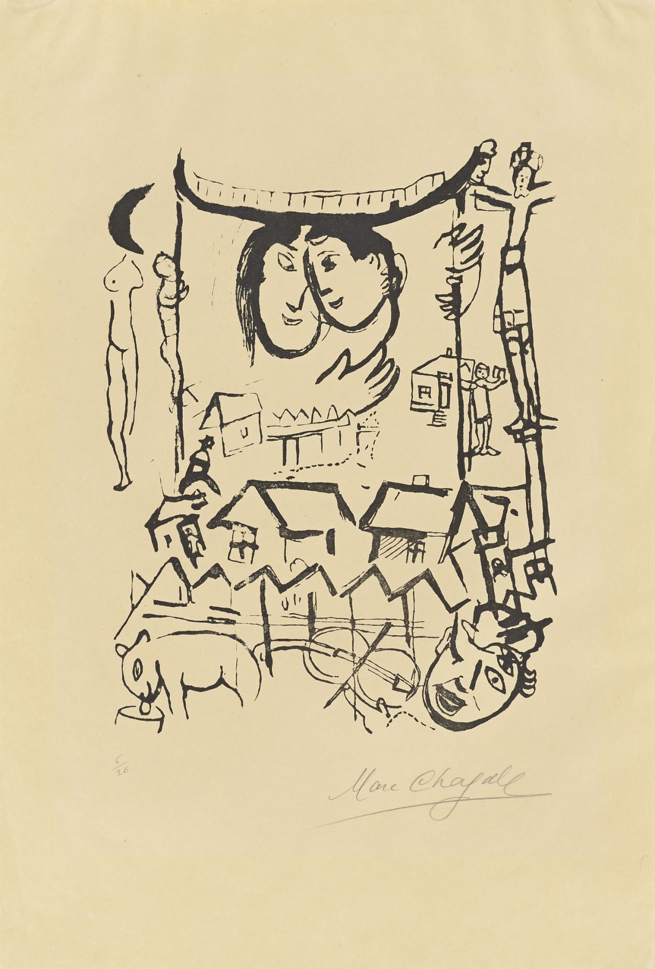 Auf diesem Bild ist das folgende Kunstwerk zu sehen: Marc Chagall. Aus „Poemes“. 1968.