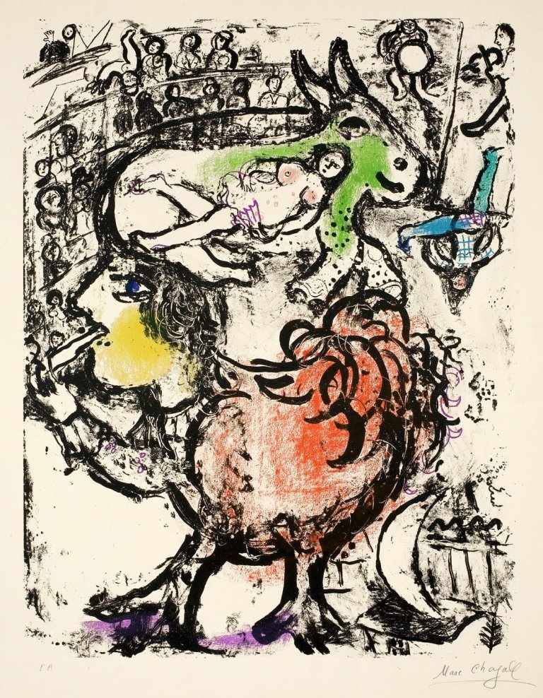 Auf diesem Bild ist das folgende Kunstwerk zu sehen: Marc Chagall. „Pirouette au cirque“. 1961.