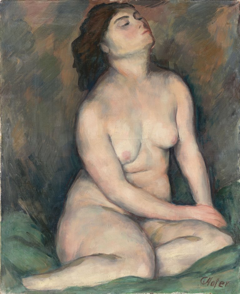 Auf diesem Bild ist das folgende Kunstwerk zu sehen: Karl Hofer. „Sitzender Akt“. Um 1910.