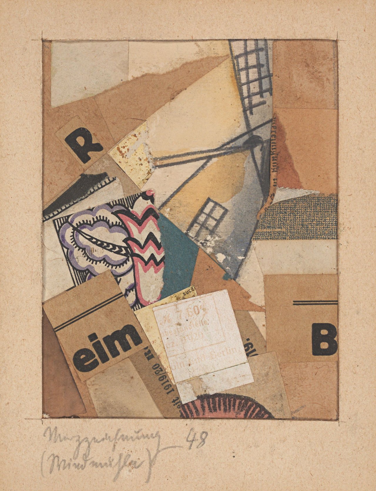 Auf diesem Bild ist das folgende Kunstwerk zu sehen: Kurt Schwitters. „Merzzeichnung 48 (Windmühle)“. 1920.