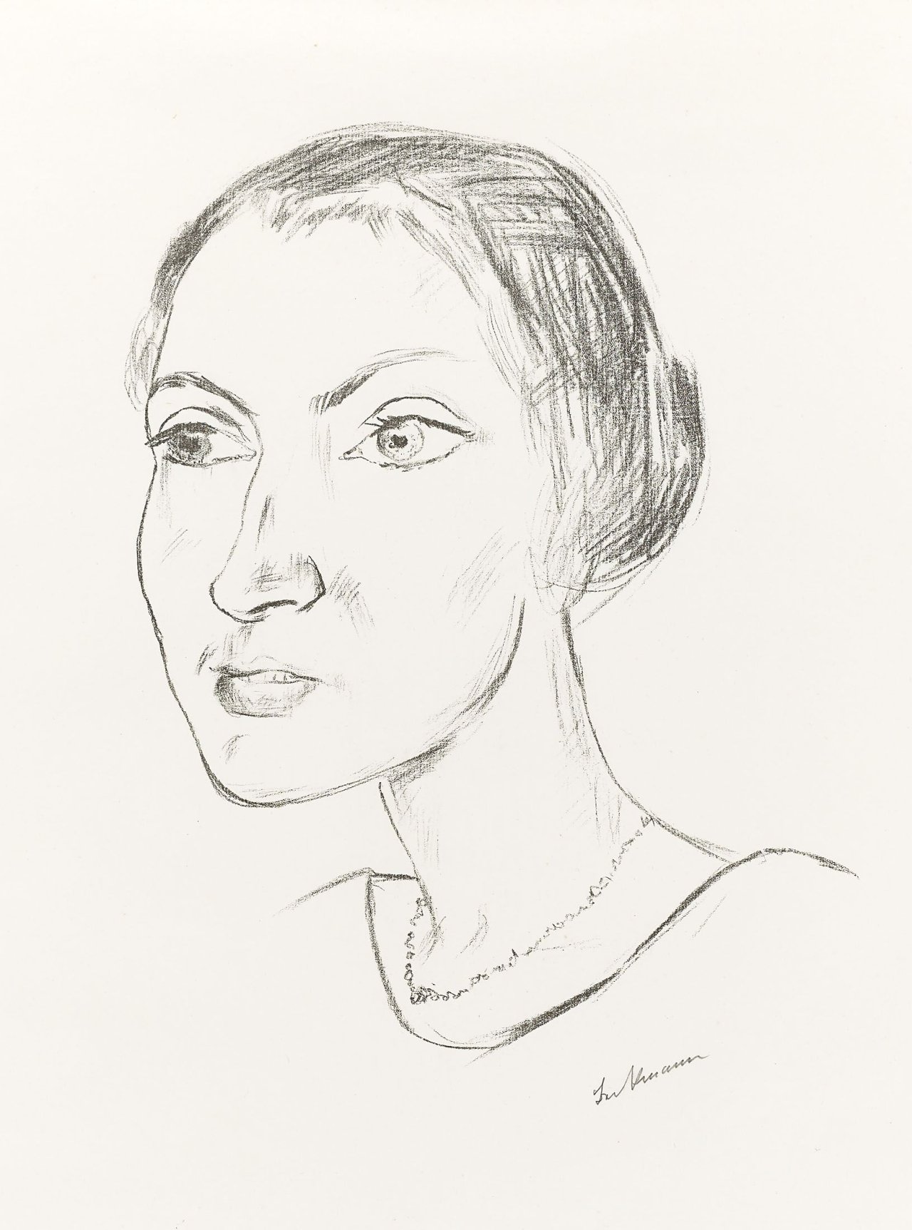 Auf diesem Bild ist das folgende Kunstwerk zu sehen: Max Beckmann. „Frauenkopf mit Halskette (Frau Parcus)“. 1921.