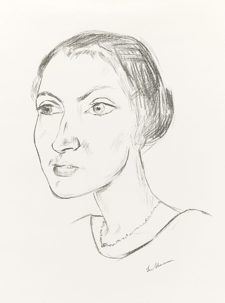 Auf diesem Bild ist das folgende Kunstwerk zu sehen: Max Beckmann. „Frauenkopf mit Halskette (Frau Parcus)“. 1921.