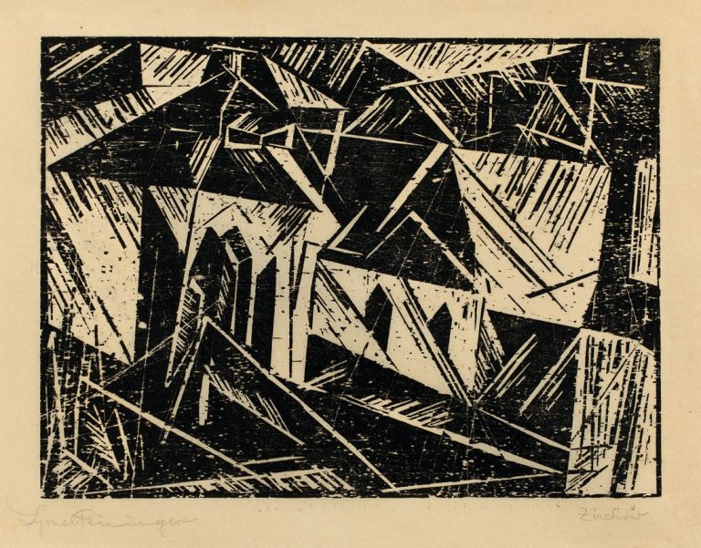 Auf diesem Bild ist das folgende Kunstwerk zu sehen: Lyonel Feininger. „Zirchow VII, No. 2“. 1918.