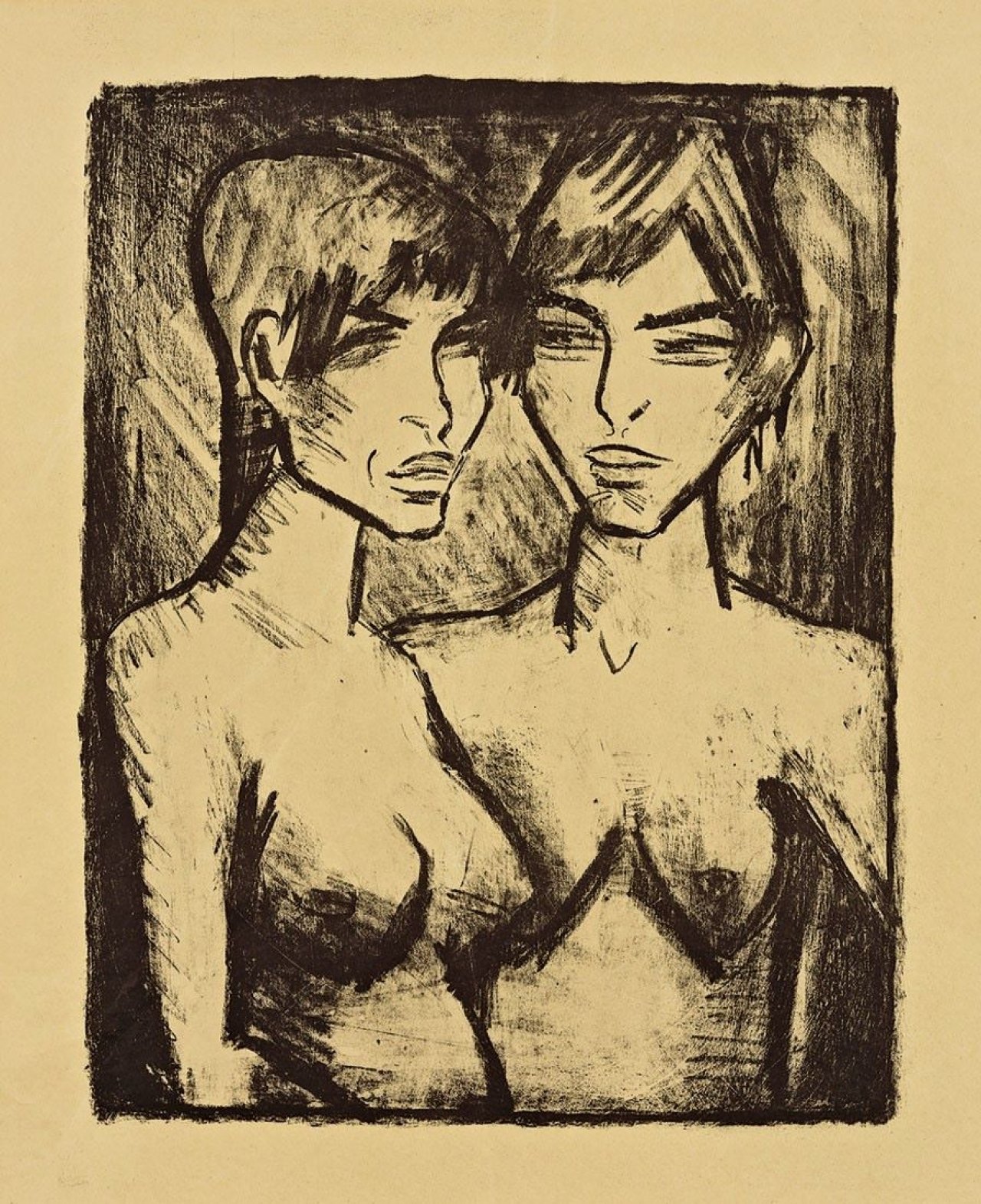 This picture shows the following artwork: Otto Mueller. „Zwei Mädchen – Halbakte (Russisches Mädchenpaar)“. 1920.