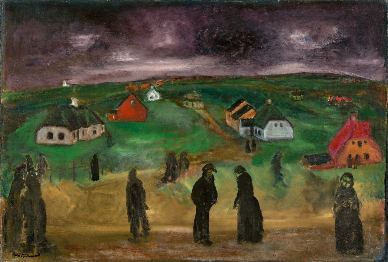 Auf diesem Bild ist das folgende Kunstwerk zu sehen: Jens Søndergaard. „Huse ved Havet“ (Häuser am Meer).