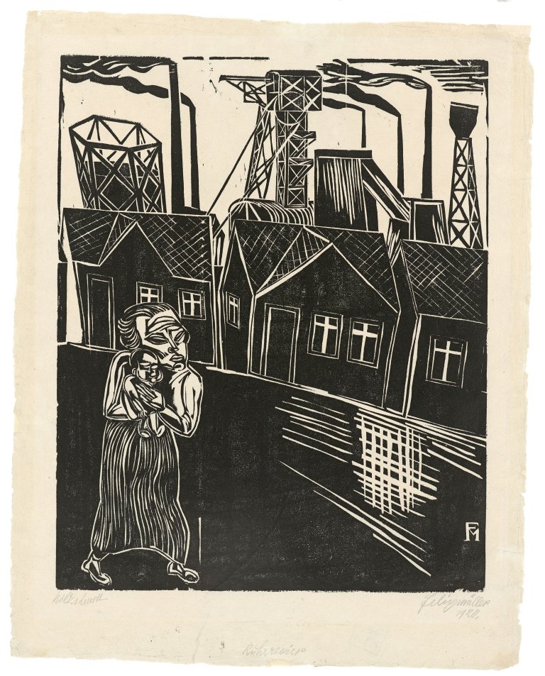 Auf diesem Bild ist das folgende Kunstwerk zu sehen: Conrad Felixmüller. „Ruhrrevier“. 1920.