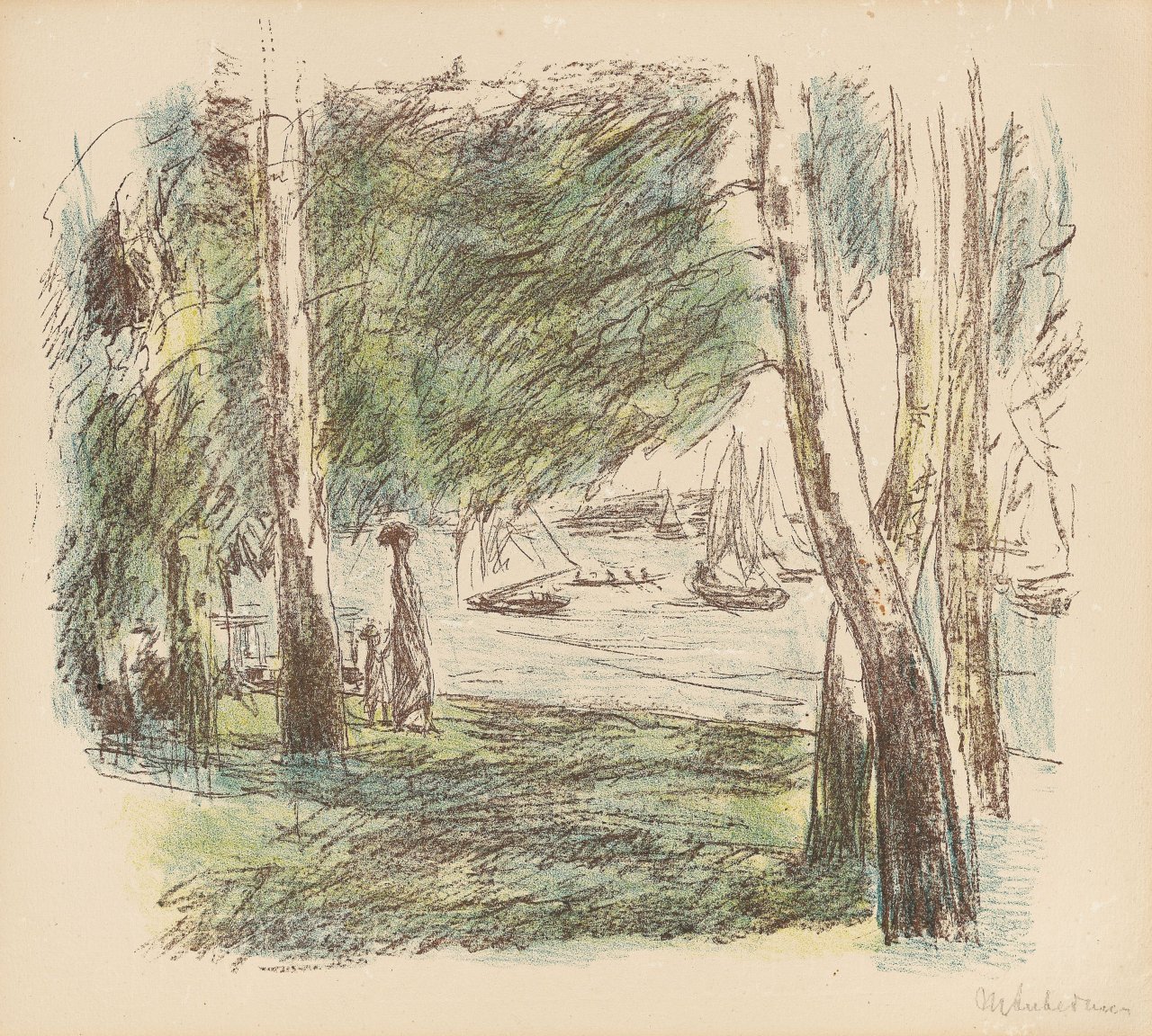 This picture shows the following artwork: Max Liebermann. ”Landschaft am Wannsee mit Segelbooten”. 1926.