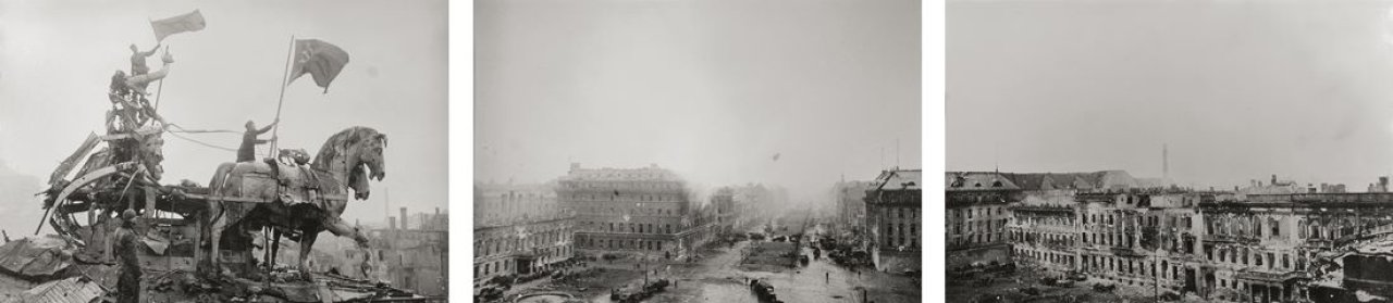 Auf diesem Bild ist das folgende Kunstwerk zu sehen: Jewgeni Chaldej. Panorama Pariser Platz, Berlin. 2. Mai 1945.