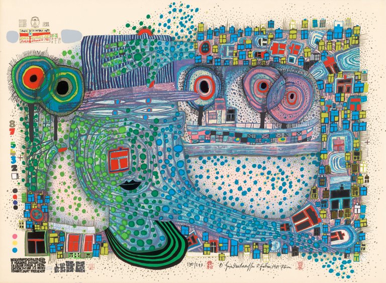 Auf diesem Bild ist das folgende Kunstwerk zu sehen: Friedensreich Hundertwasser. „Regentropfenzähler“. 1981.