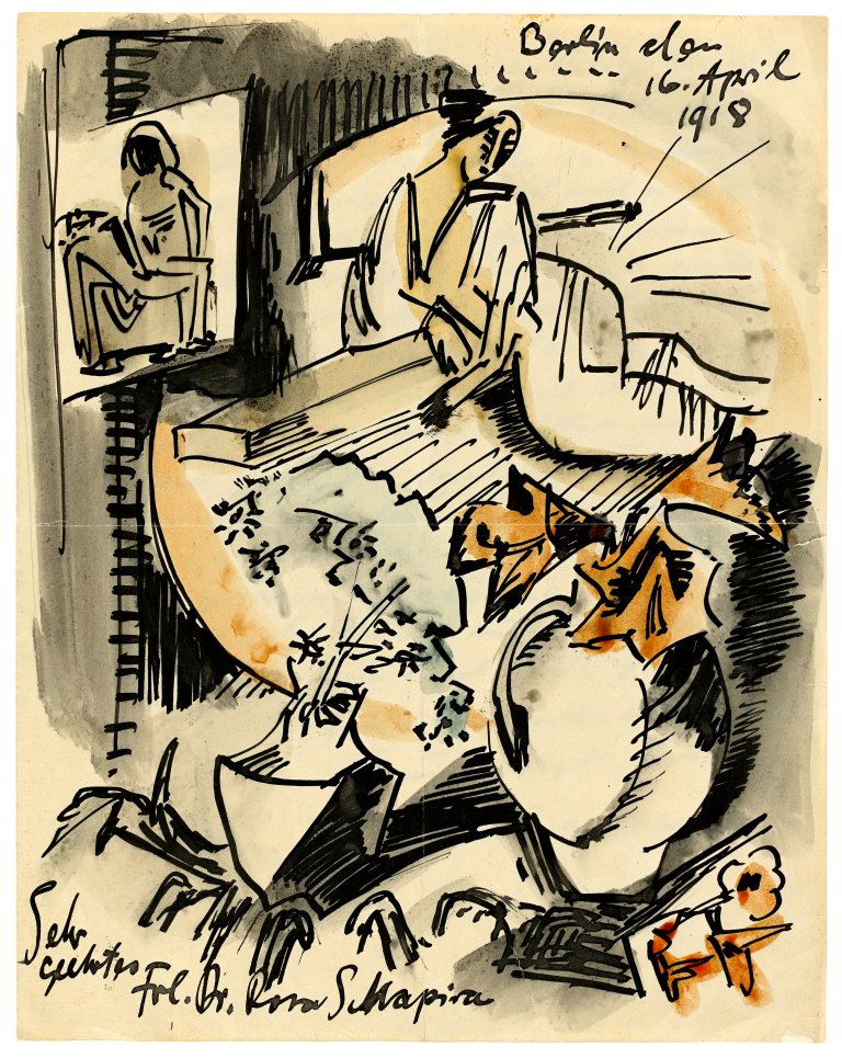 Auf diesem Bild ist das folgende Kunstwerk zu sehen: Max Pechstein. Interieur (Brief an Rosa Schapire). 1918.