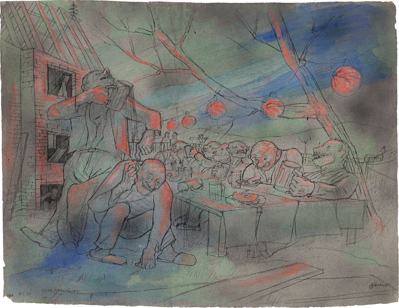 Auf diesem Bild ist das folgende Kunstwerk zu sehen: Oskar Nerlinger. „Das Richtfest“. 1935.