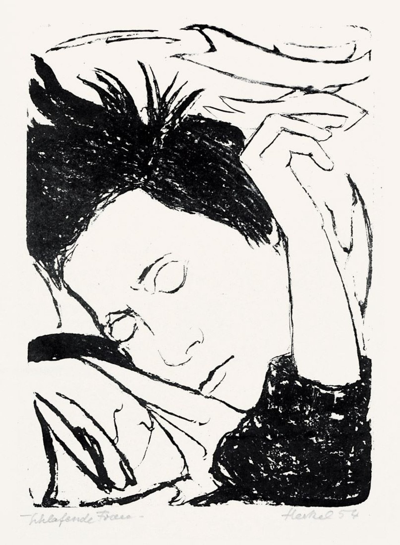 Auf diesem Bild ist das folgende Kunstwerk zu sehen: Erich Heckel. „Schlafende Frau“. 1954.