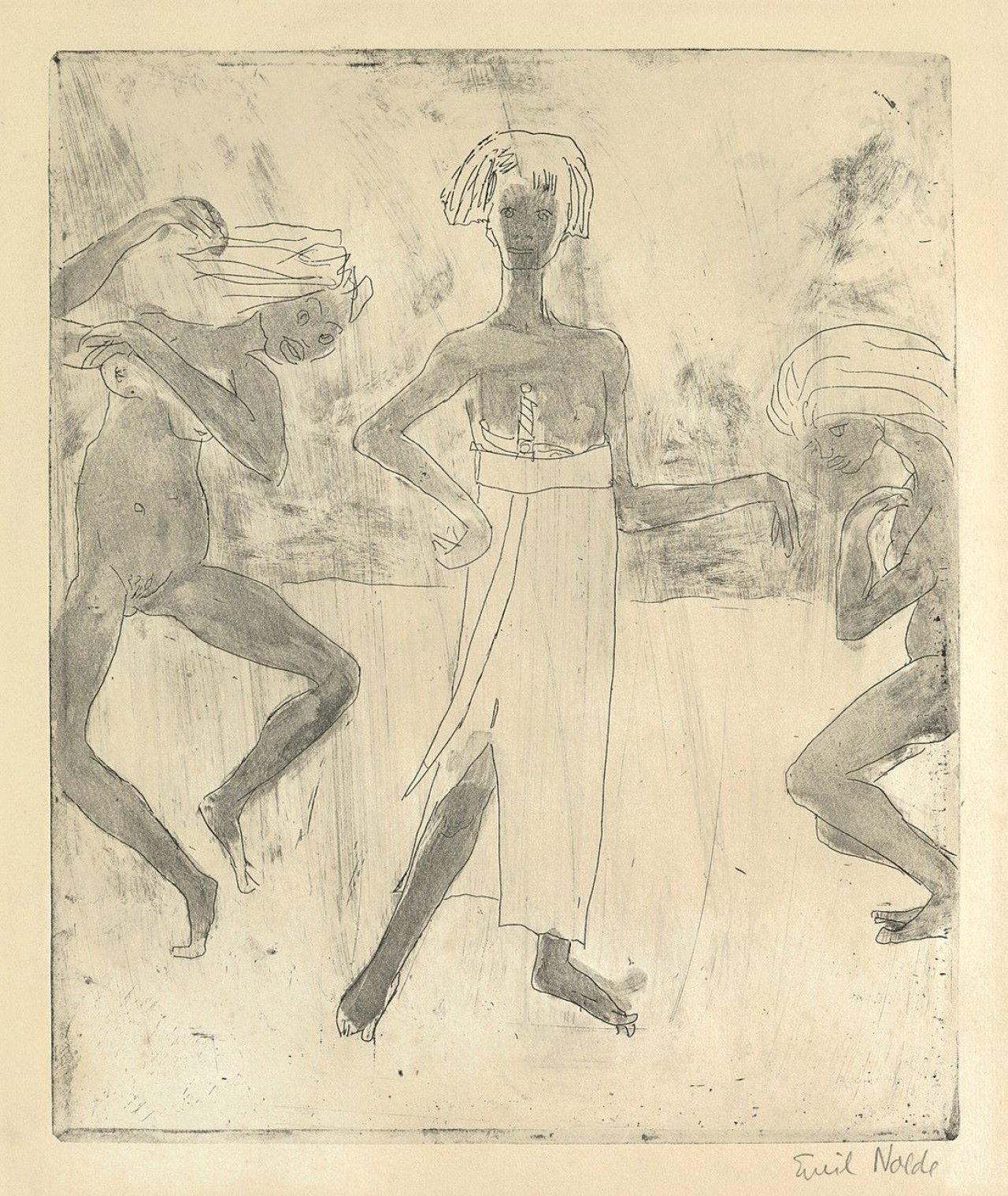 This picture shows the following artwork: Emil Nolde. „Junger Fürst und Tänzerinnen“. 1918.