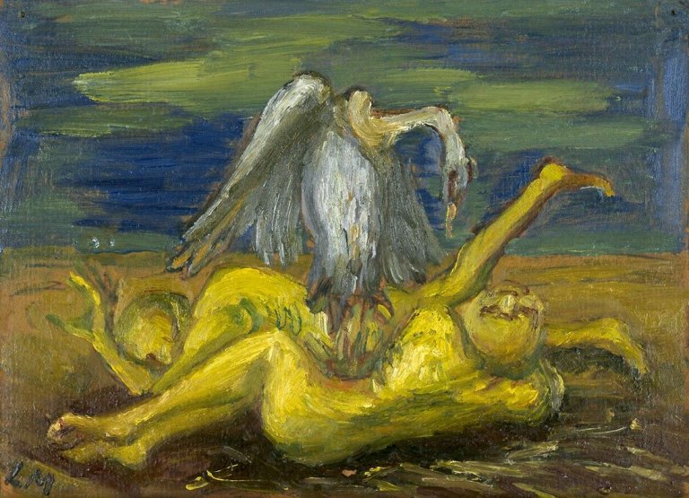 Auf diesem Bild ist das folgende Kunstwerk zu sehen: Ludwig Meidner. Geier und Opfer in der Wüste. 1956/60.