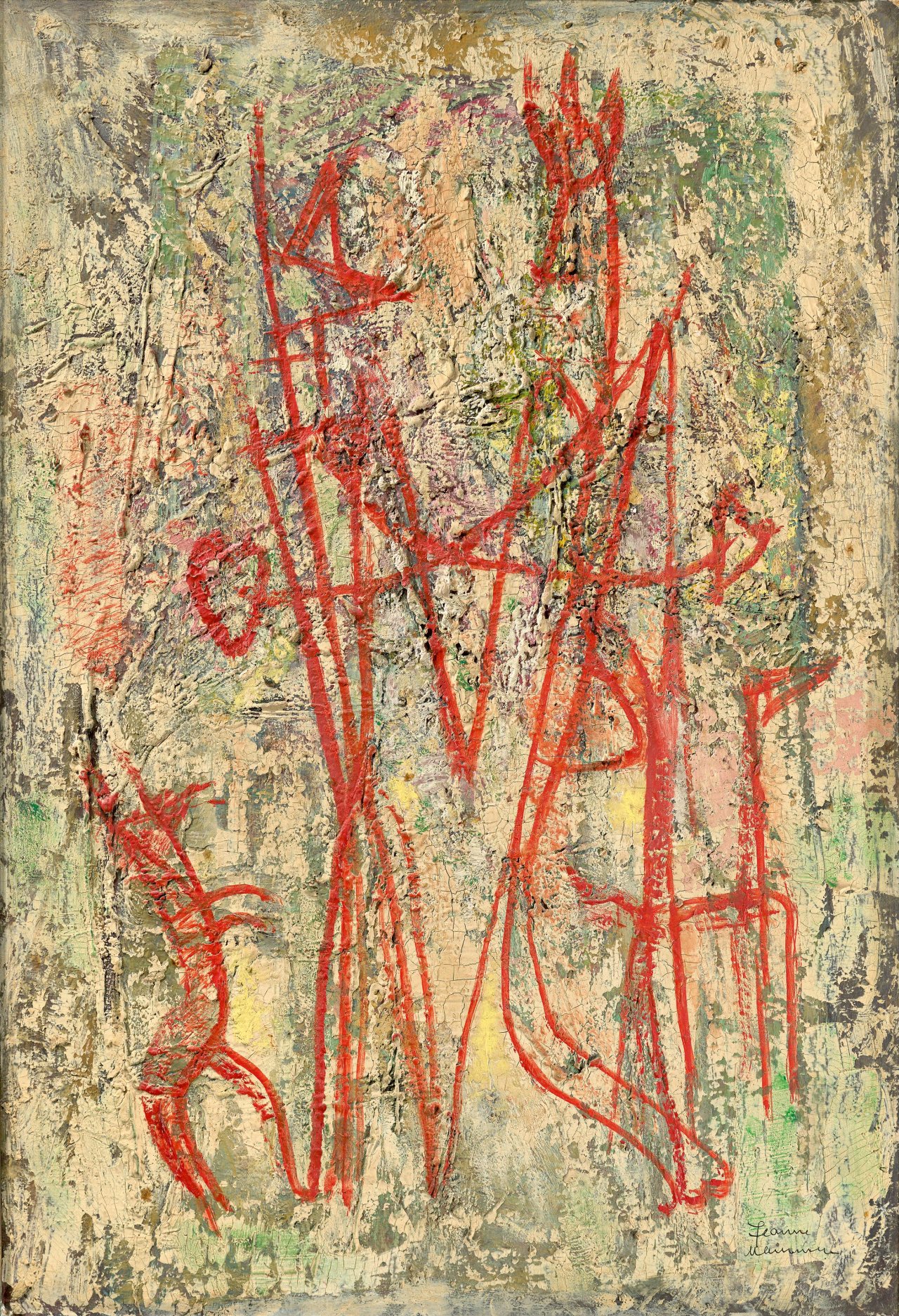 This picture shows the following artwork: Jeanne Mammen. „Paar mit Hund“. Circa 1950/54.