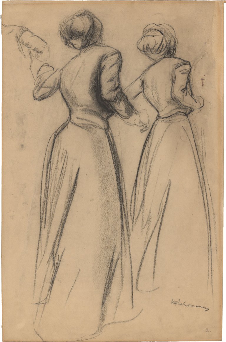 Auf diesem Bild ist das folgende Kunstwerk zu sehen: Max Liebermann. Zwei Studien einer Rückenansicht einer Frau.