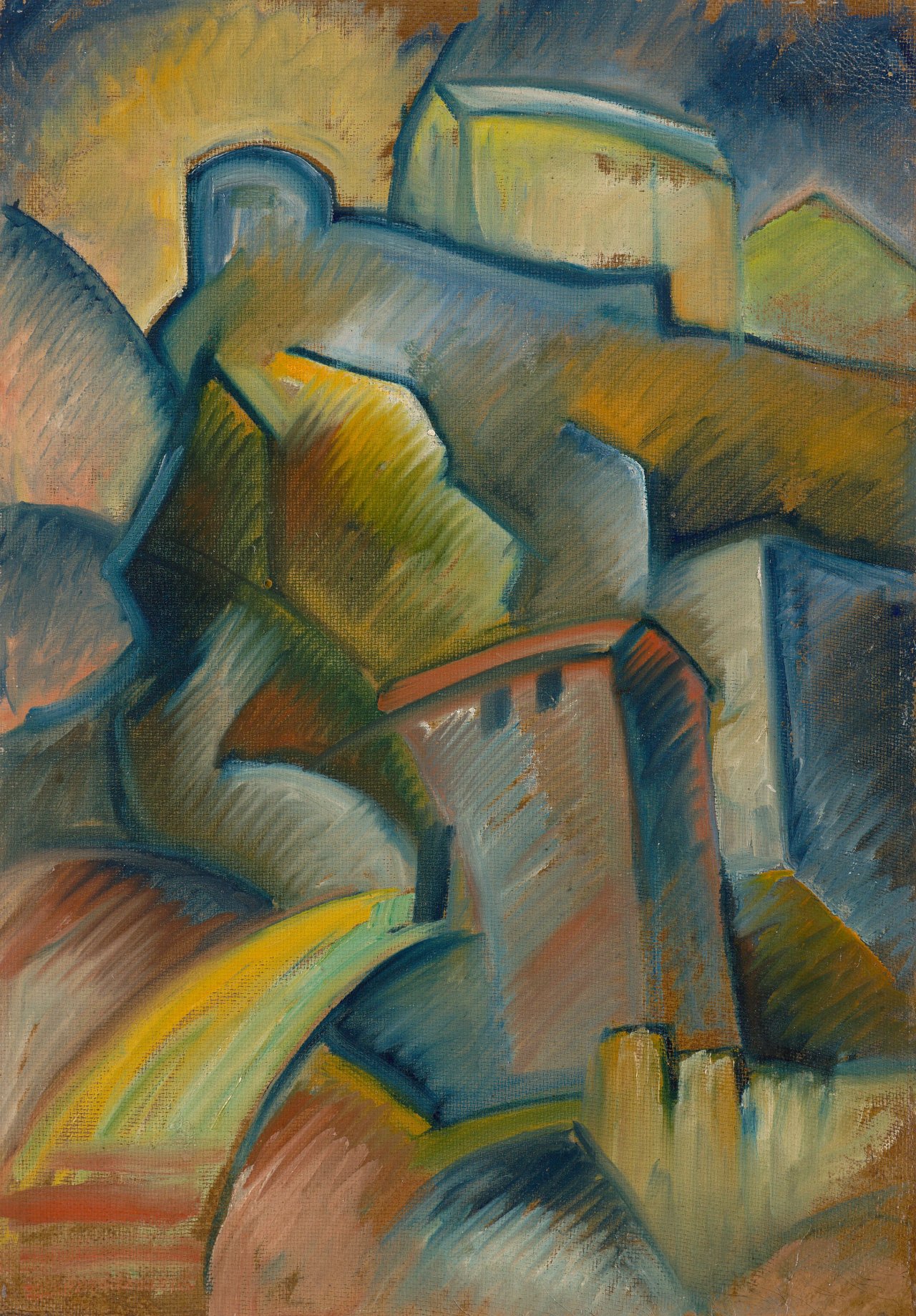 Auf diesem Bild ist das folgende Kunstwerk zu sehen: Walter Dexel. „Castell auf Felsen“. 1915.