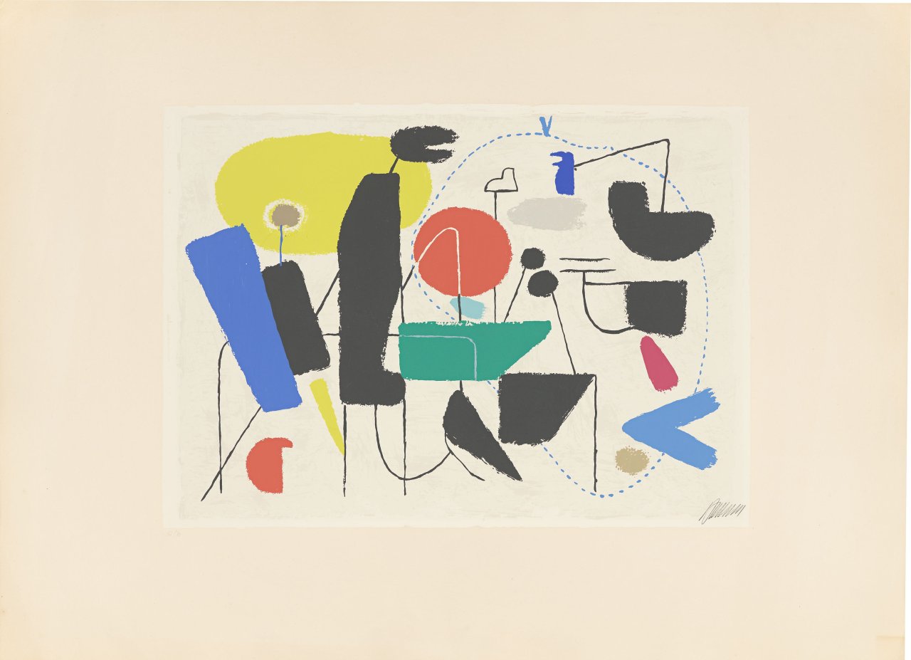 Auf diesem Bild ist das folgende Kunstwerk zu sehen: Willi Baumeister. „Schachspieler (Funktion des Schachspiels)“ / „Allegro“ / „Mykene“. 1954.