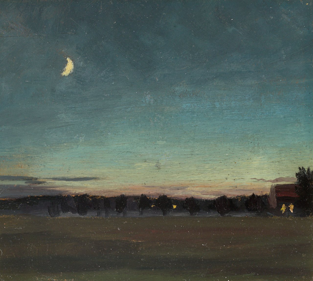Auf diesem Bild ist das folgende Kunstwerk zu sehen:  Deutsch, um 1890. Abenddämmerung.