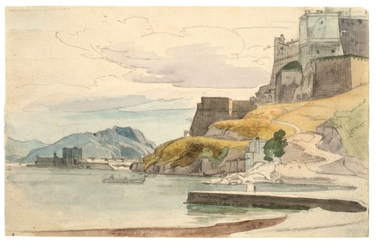 Auf diesem Bild ist das folgende Kunstwerk zu sehen: Ernst Fries. Kastell am Meer.