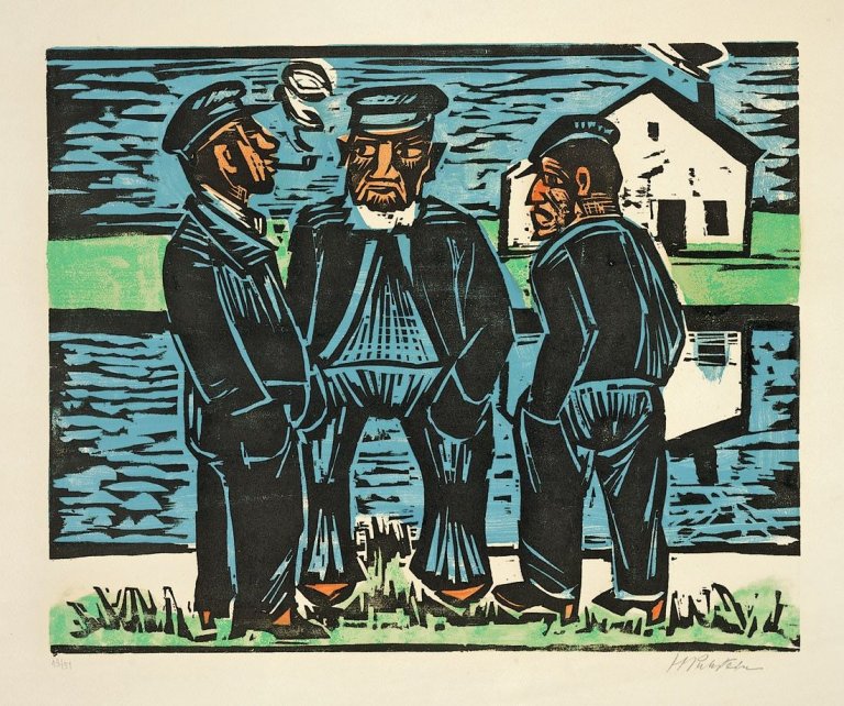 Auf diesem Bild ist das folgende Kunstwerk zu sehen: Max Pechstein. „Klönende Fischer“. 1923.