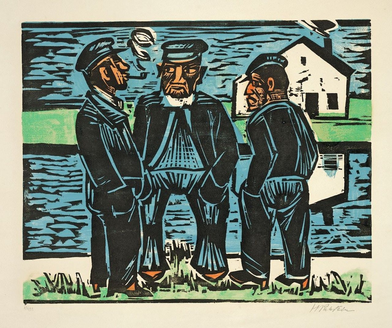 Auf diesem Bild ist das folgende Kunstwerk zu sehen: Max Pechstein. „Klönende Fischer“. 1923.