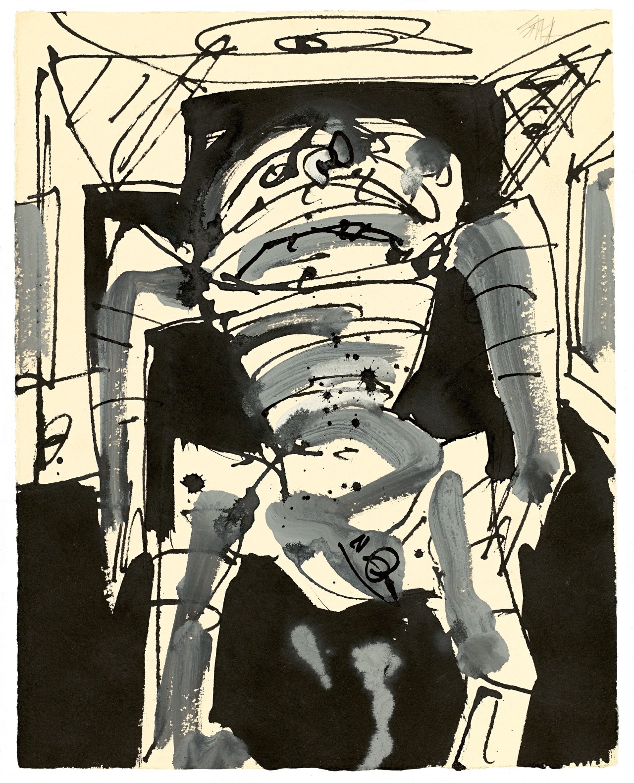 Auf diesem Bild ist das folgende Kunstwerk zu sehen: Antonio Saura. Ohne Titel (Zu: George Orwell: 1984). 1983.