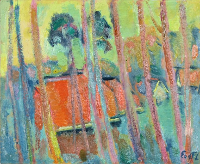 Auf diesem Bild ist das folgende Kunstwerk zu sehen: Else Lohmann . Rotes Haus. Nach 1922.
