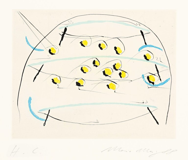 Auf diesem Bild ist das folgende Kunstwerk zu sehen: Mario Merz. Ohne Titel. 1988.
