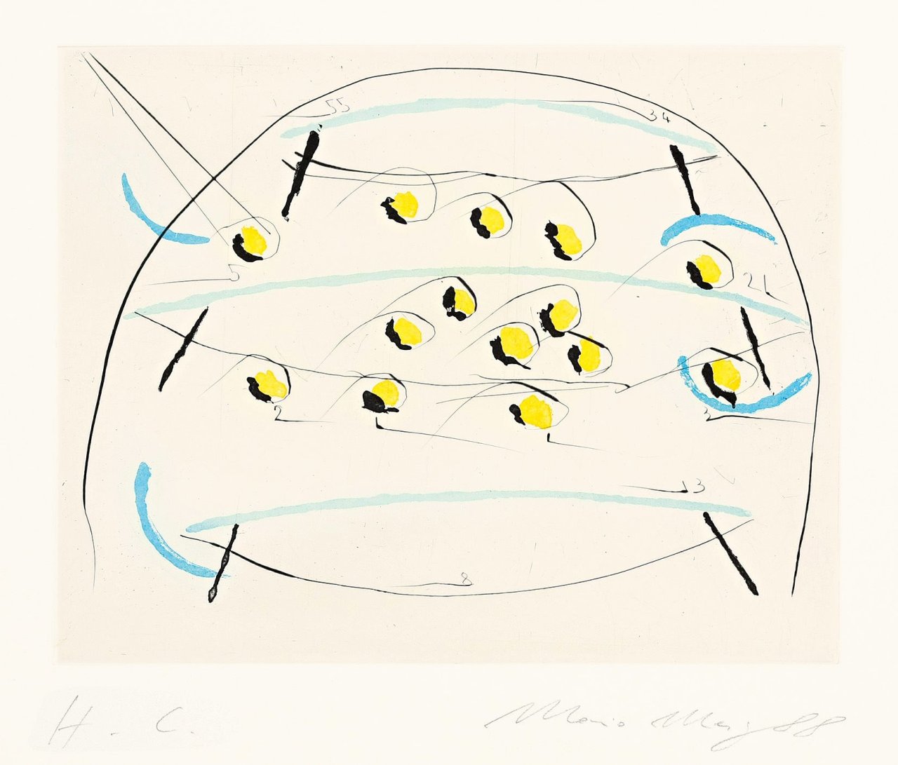 Auf diesem Bild ist das folgende Kunstwerk zu sehen: Mario Merz. Ohne Titel. 1988.