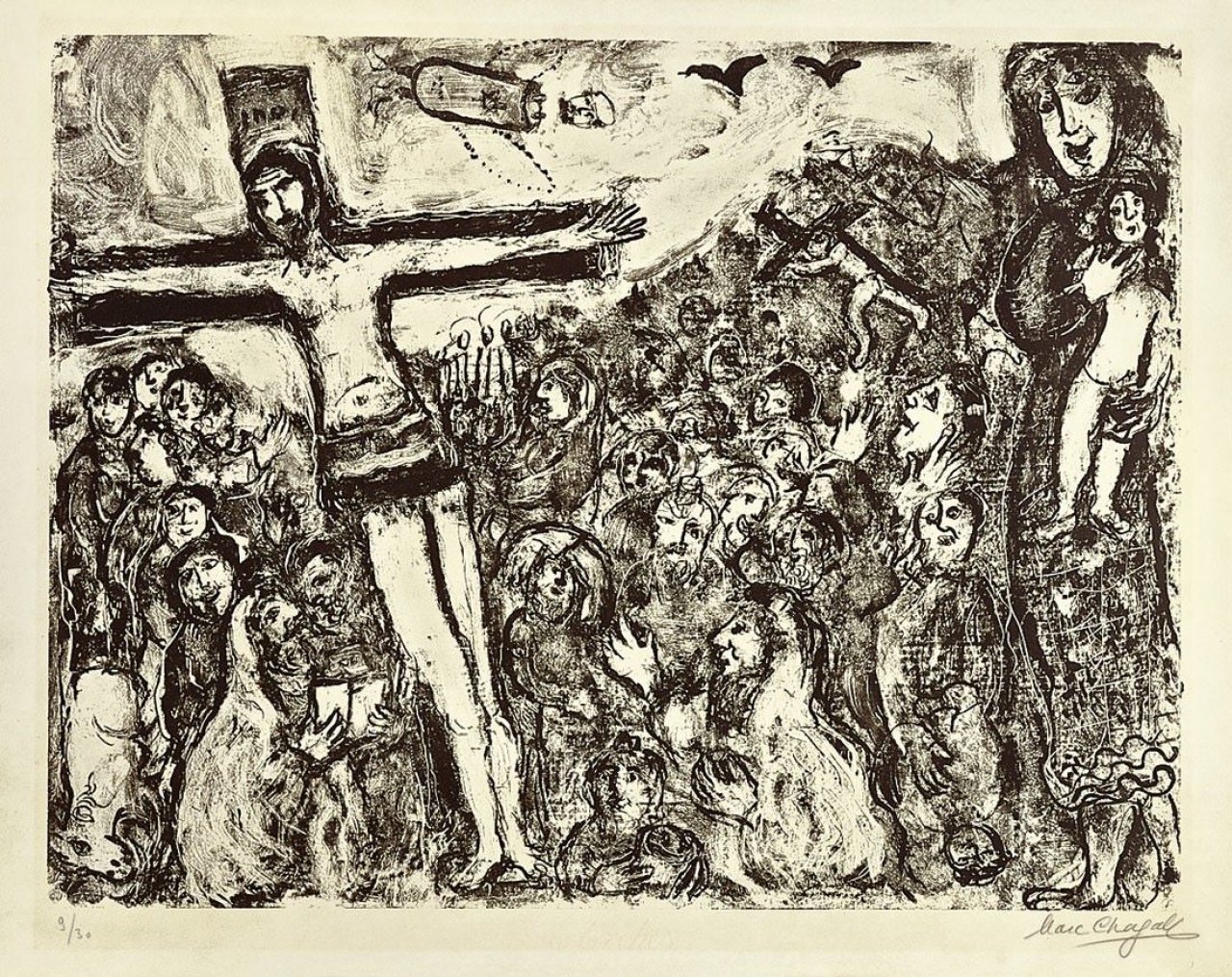 Auf diesem Bild ist das folgende Kunstwerk zu sehen: Marc Chagall. „Crucifixion“. 1964.