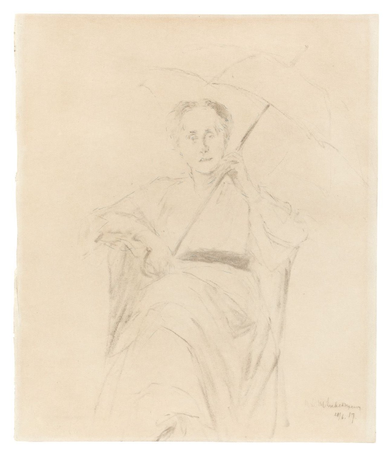 This picture shows the following artwork: Max Liebermann. Sitzende Dame mit Schirm. 1917.