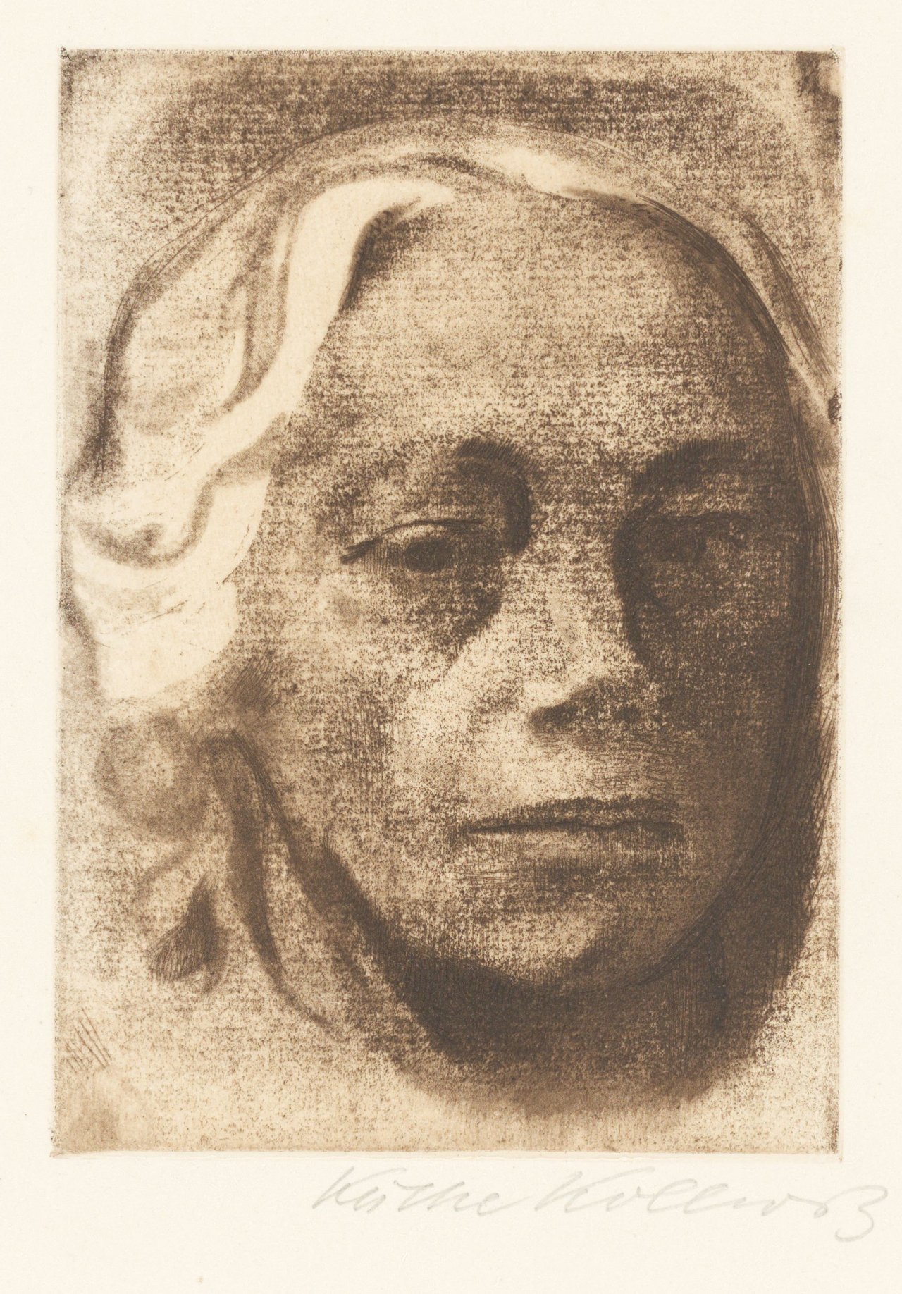 Auf diesem Bild ist das folgende Kunstwerk zu sehen: Käthe Kollwitz. „Selbstbildnis“. 1912.
