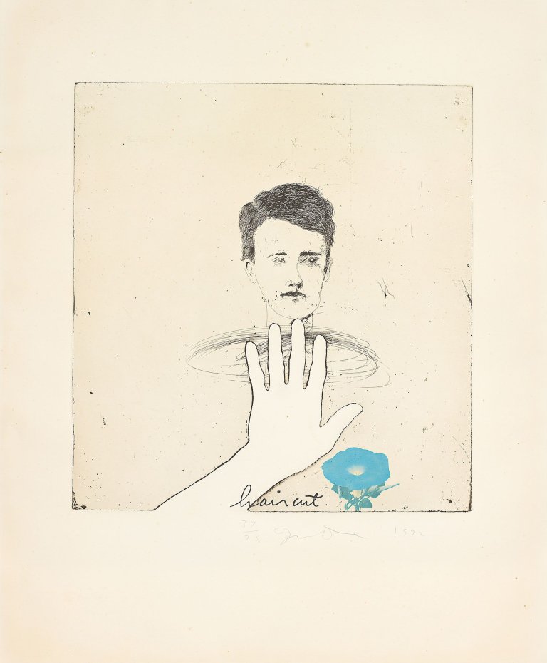 Auf diesem Bild ist das folgende Kunstwerk zu sehen: Jim Dine. „Blue Haircut“. 1972.