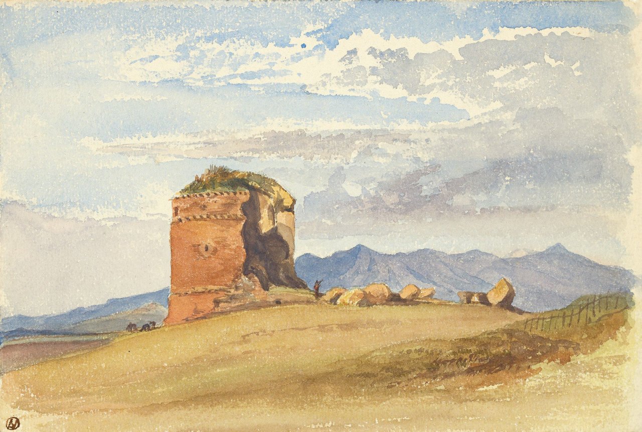 This picture shows the following artwork: Albert Venus. Campagna landscape with the Mausoleo dei Gordiani.
