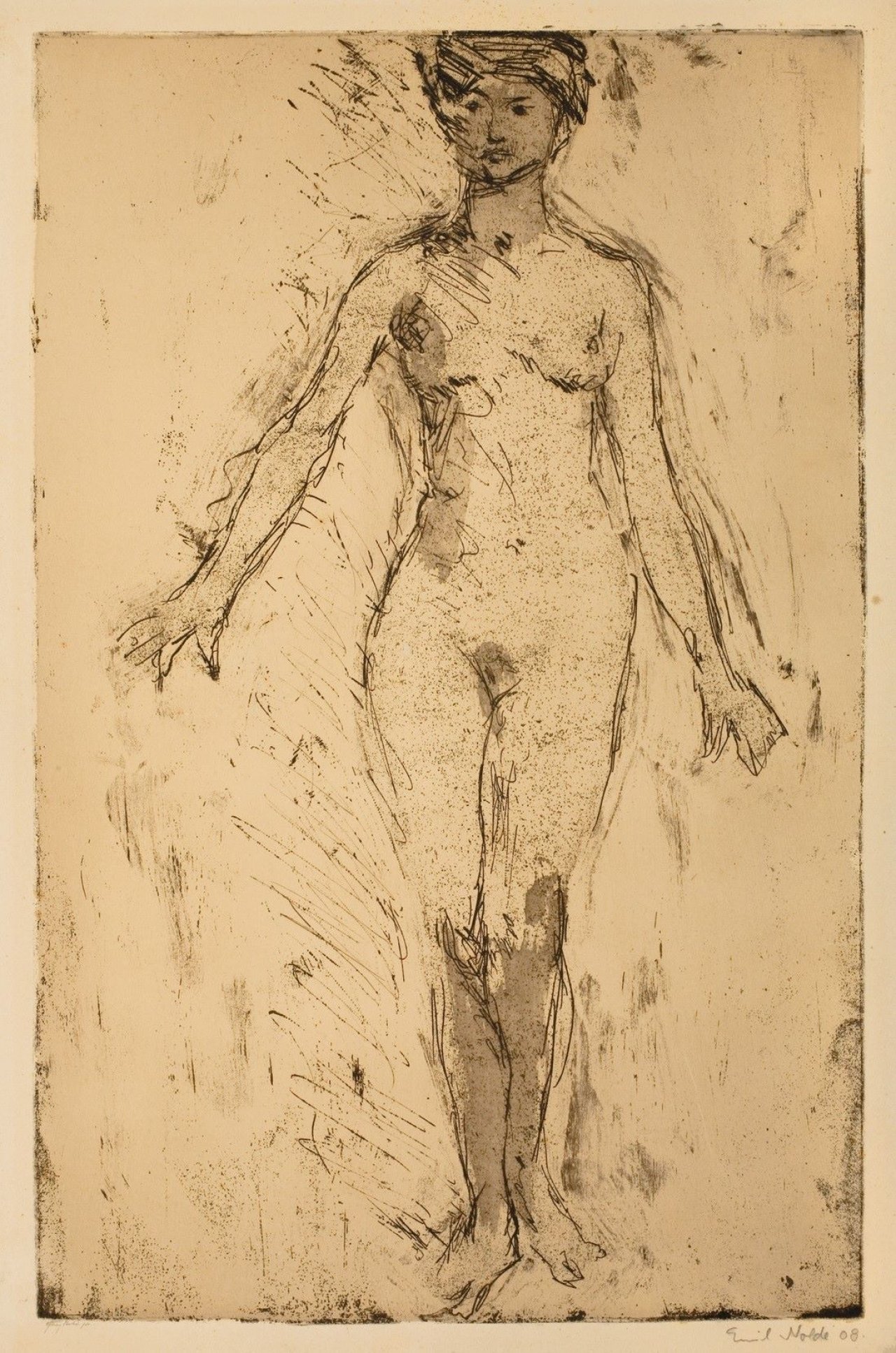 This picture shows the following artwork: Emil Nolde. „Akt in Vorderansicht“. 1908.