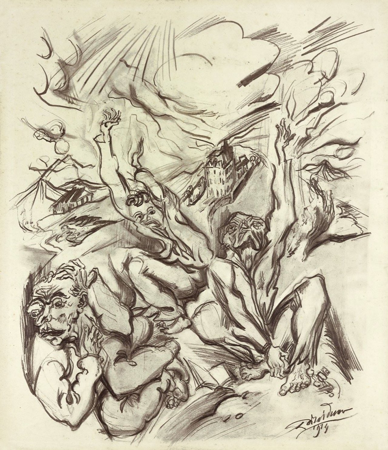 Auf diesem Bild ist das folgende Kunstwerk zu sehen: Ludwig Meidner. Angst. 1914.