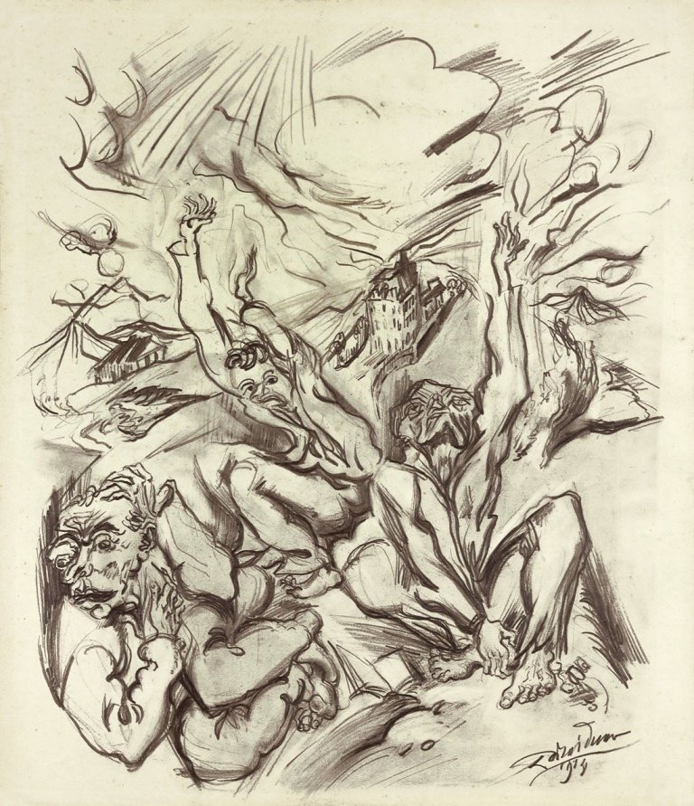Auf diesem Bild ist das folgende Kunstwerk zu sehen: Ludwig Meidner. Angst. 1914.
