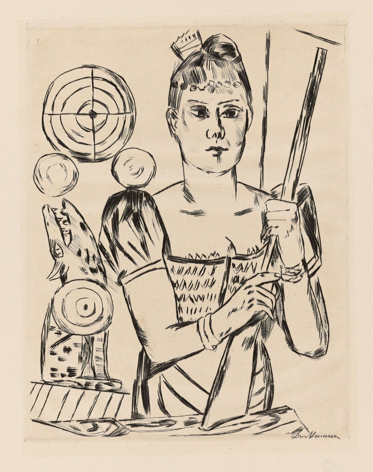 Auf diesem Bild ist das folgende Kunstwerk zu sehen: Max Beckmann. „Schießbude“. 1921.