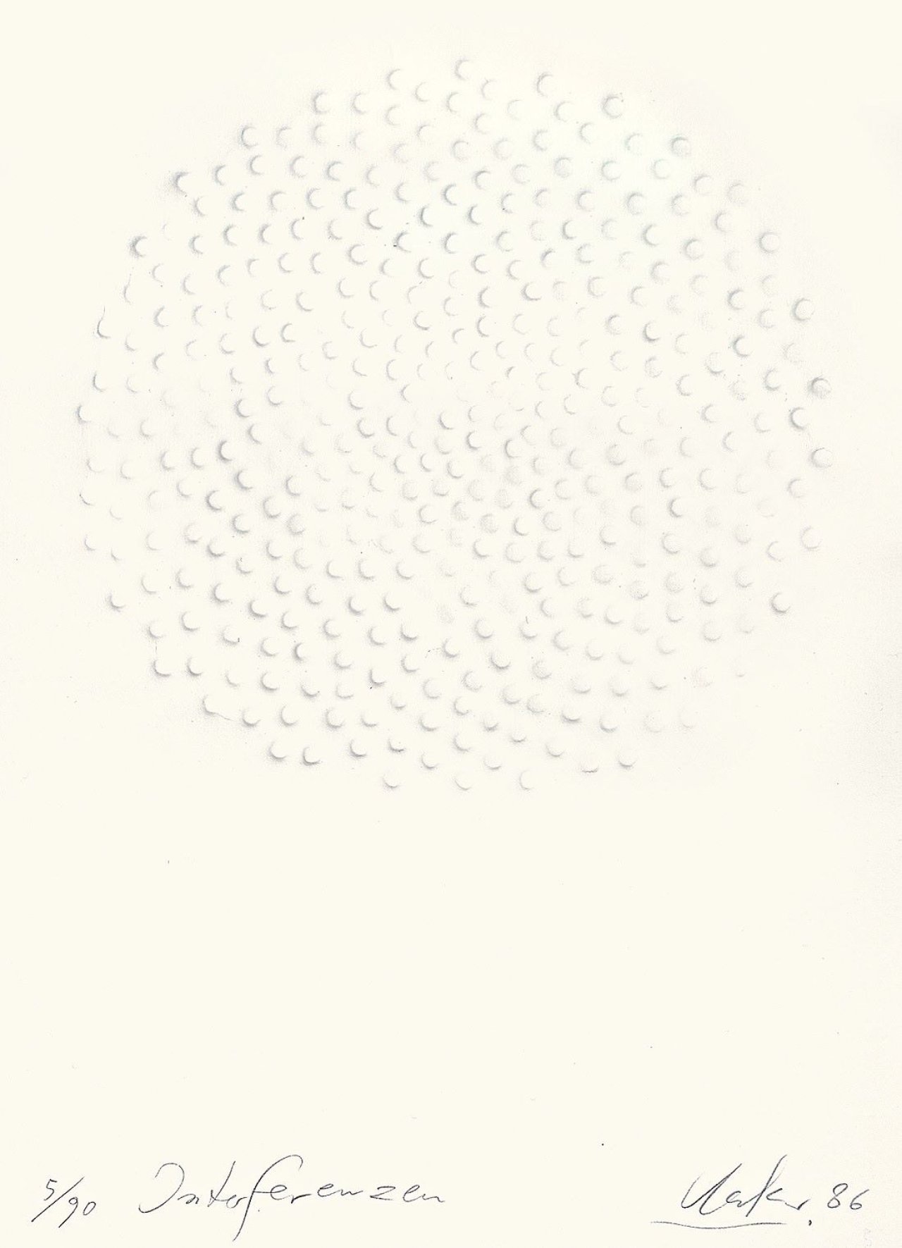 Auf diesem Bild ist das folgende Kunstwerk zu sehen: Günther Uecker. „Interferenzen“ / „Reihung“ / „Feld“. 1986/1987/1988.