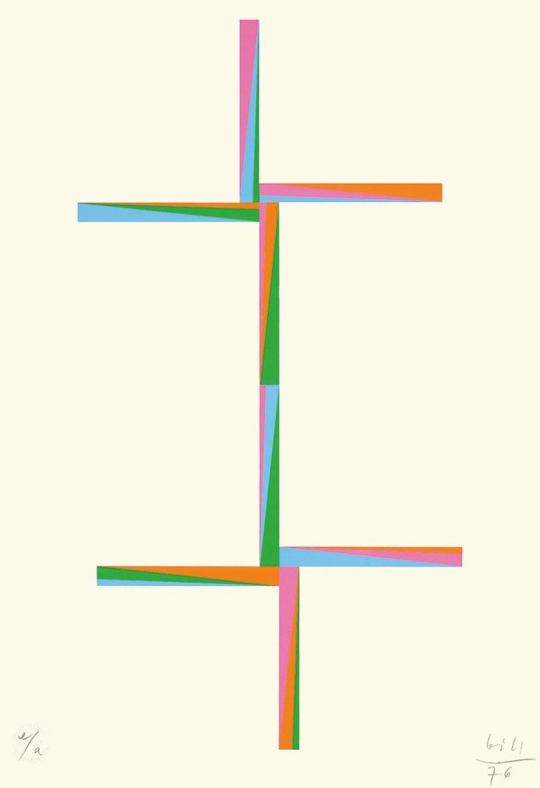 Auf diesem Bild ist das folgende Kunstwerk zu sehen:  Mappenwerk. „Vier Zürcher Konstruktionen“. 1976.