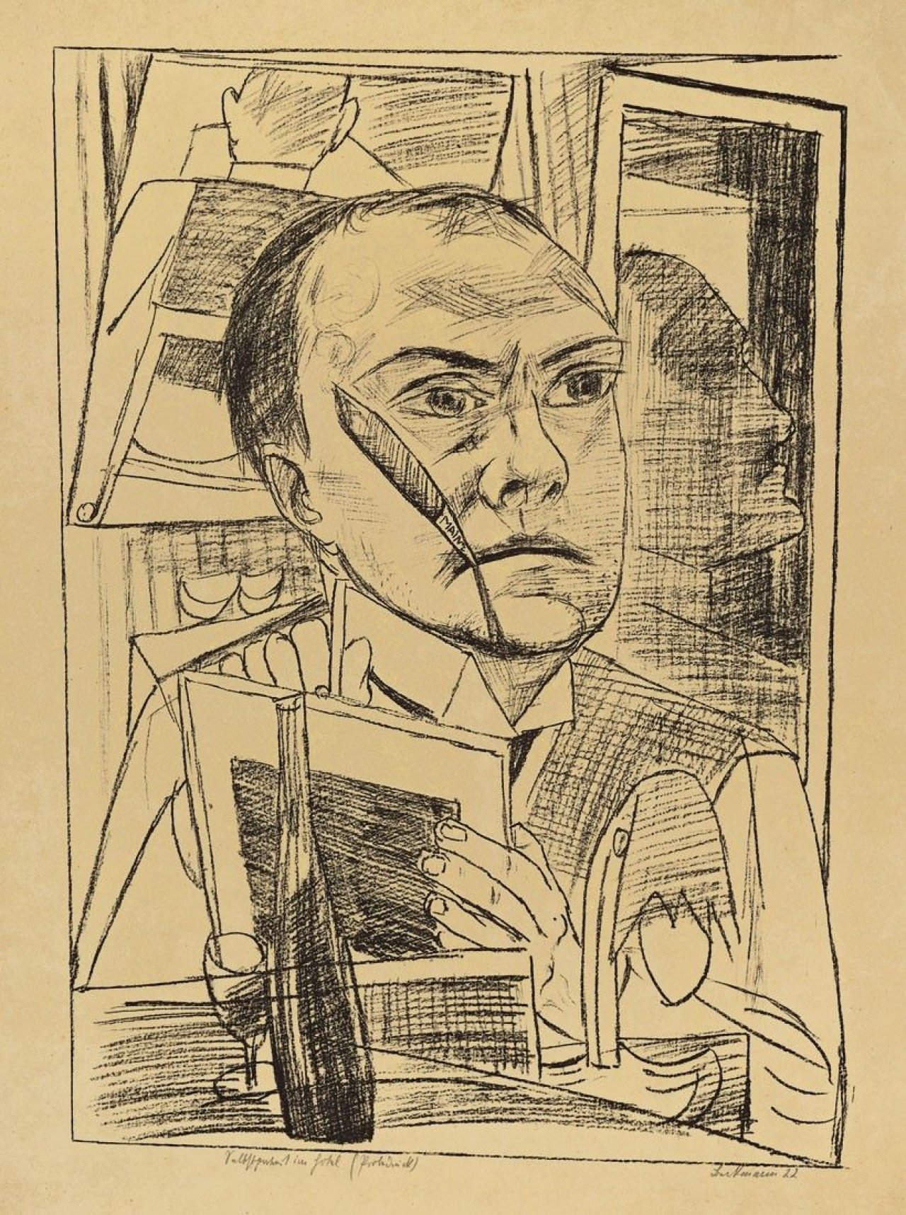 Auf diesem Bild ist das folgende Kunstwerk zu sehen: Max Beckmann. „Selbst im Hotel“. 1922.