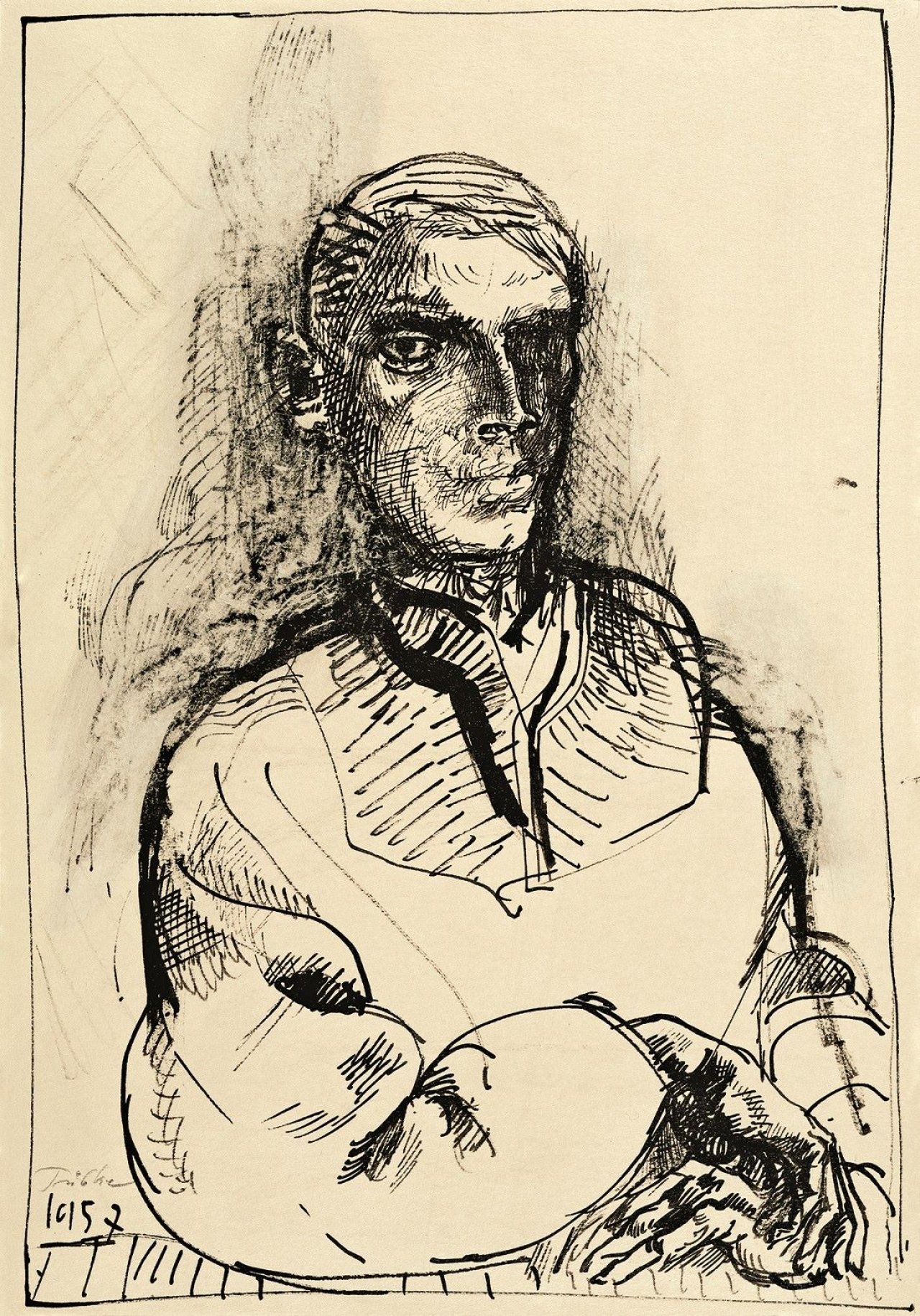 Auf diesem Bild ist das folgende Kunstwerk zu sehen: Werner Tübke. Selbstbildnis. 1957.