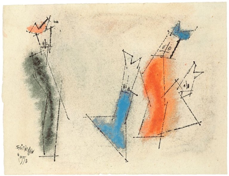 Auf diesem Bild ist das folgende Kunstwerk zu sehen: Lyonel Feininger. Vier Ghosties. 1953.
